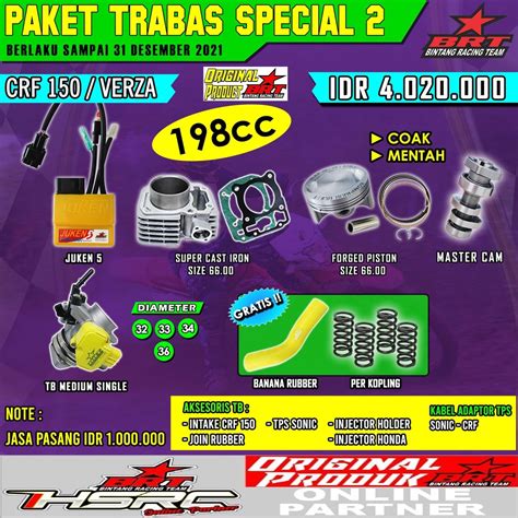 Jual PAKET TRABAS BRT 2 Honda CRF 150 Verza New Megapro Fi Harian Bore