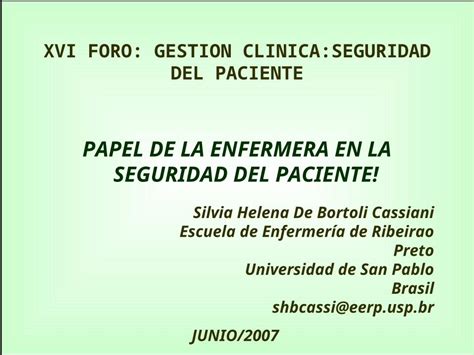 Ppt Xvi Foro Gestion Clinica Seguridad Del Paciente Papel De La