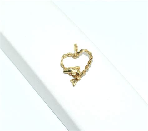 Womens 14K Yellow Gold Diamond Cut Twisted Rope Heart Dolphin Love