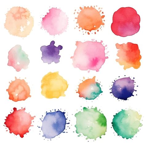 Premium Photo Set Of Watercolor Paint Stains Blobs And Splashes On