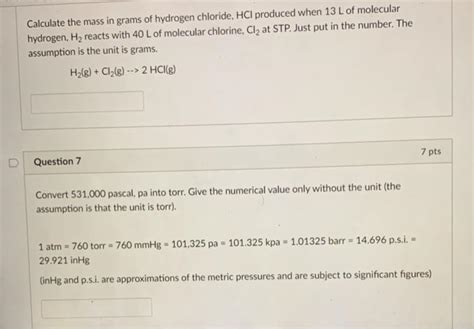 Solved Calculate The Mass In Grams Of Hydrogen Chloride Hcl Chegg