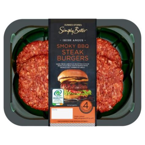 Dunnes Stores Simply Better 4 Irish Angus Smoky Bbq Steak Burgers 454g Dunnes Stores