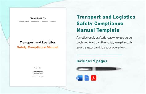 Transport And Logistics Safety Compliance Manual Template In Word Pdf