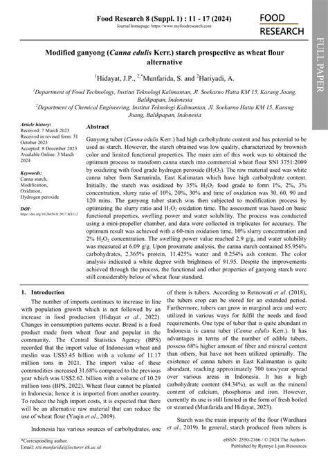 (PDF) Modified ganyong (Canna edulis Kerr.) starch prospective as wheat flour alternative