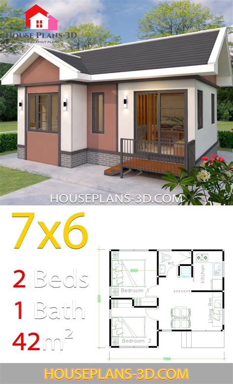 House Design 7x6 With 2 Bedrooms Gable Roof Samphoas Plan 2ea