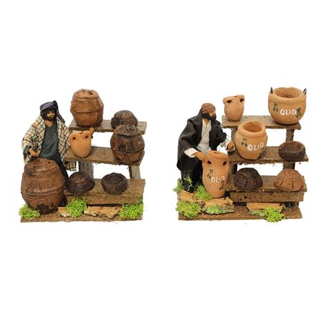 Personaggi Per Presepe Statuine In Terracotta Con Banchetti Venditore