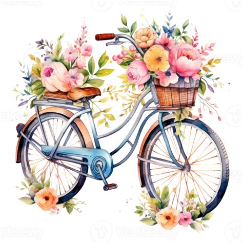 linda acuarela bicicleta con flores ilustración ai generativo 25065726 PNG