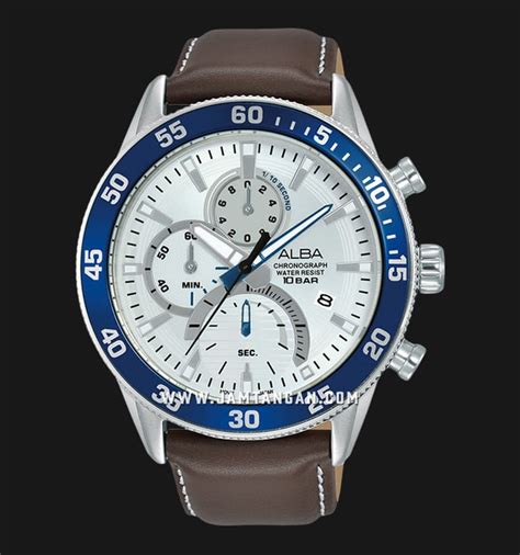 Alba Active Am X Men Chronograph Silver White Dial Brown Leather