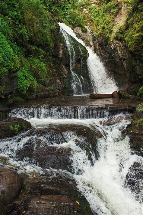 Chodor Waterfall At Lake Teletskoye In The Altai Mountains Stock