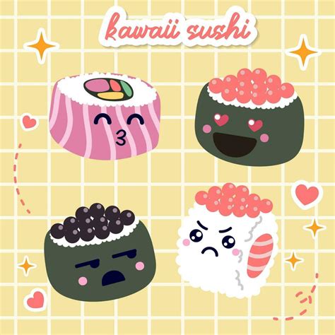 Kawaii Sushi And Rolls Vector In Japan Anime Manga Style With Cute