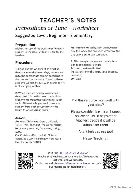 Prepositions Of Time At In On Wo English Esl Worksheets Pdf And Doc