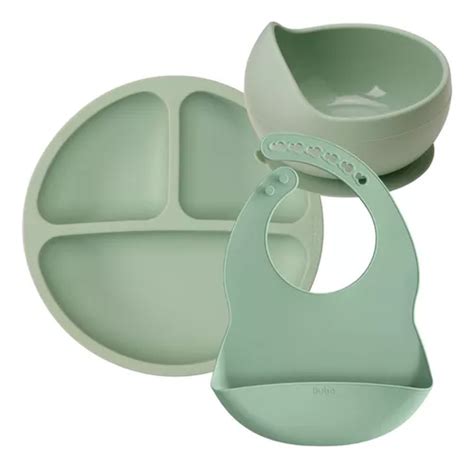 Kit Pratinho Bowl C Ventosas Babador Em Silicone Verde Buba Frete Gr Tis