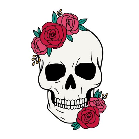 Calavera Con Flores Con Rosas Retrato De Calavera Humana Con Corona De