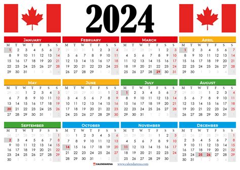 Canada 2024 Calendar With Holidays Printable