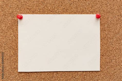 Note Paper Swith Push Pins On Cork Board Empty Paper Pages For Notes