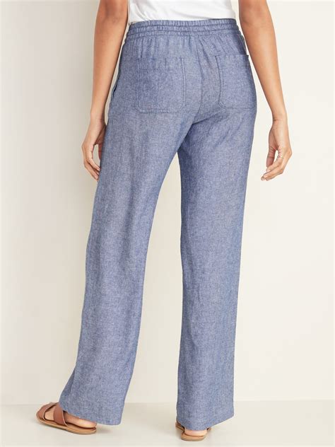 Mid Rise Wide Leg Linen Blend Pull On Pants For Women Old Navy