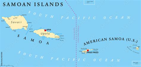 Samoan Islands Political Map With Samoa Formerly Known As Western