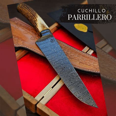 Cuchillo Parrillero en Acero de Damasco Patrón Escalera Cuchillos