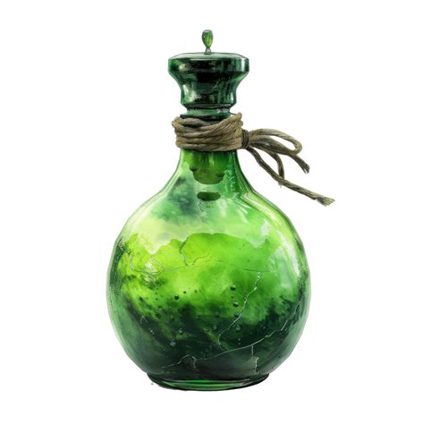 Green Glass Bottle With Rope And Cracked Surface Png