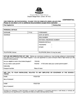 Fillable Online Tes Co Application Form Teaching Tes Co Fax Email