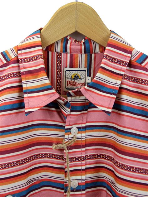 Pendleton Serape Surf Stripe Retro 60s Mod Beach Shirt In Salmon