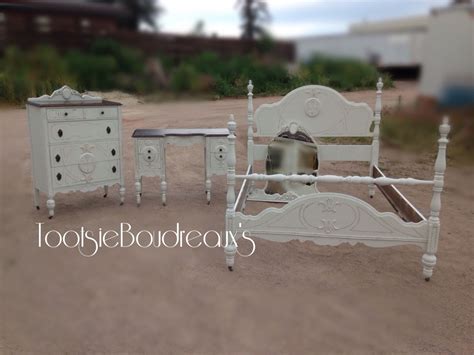 White Antique Shabby Chic Chippy Distressed Bedroom Set Bedroom Set