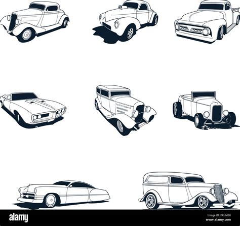 Conjunto de colección de coches clásicos Ilustración vectorial Imagen