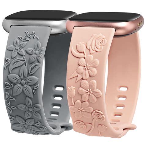 Toyouths Pack Floral Engraved Band Compatible With Fitbit Versa