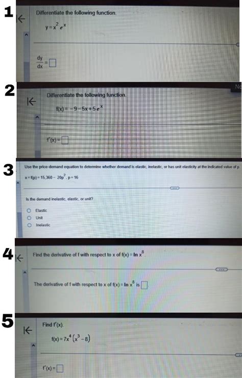 Solved Differentiate The Following Function Y X2ex Dxdy