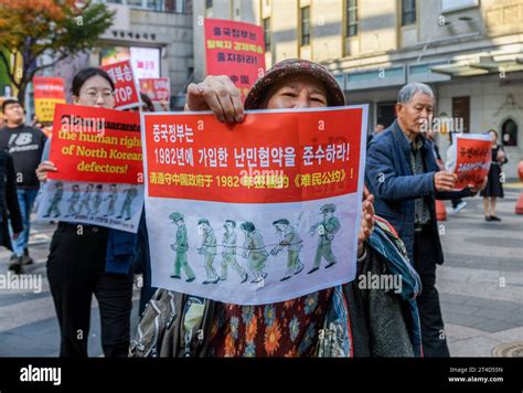 Seoul South Korea 30th Oct 2023 South Korean Activists And North Korean Defectors Hold