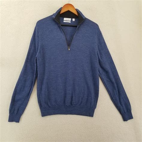 Calvin Klein Italian Merino Wool Zip Blue Long Sl Gem