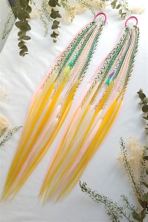 Colorful Braids On Hairband Blonde Dreadlock Ponytail Wig Rainbow Festival Braids Extension