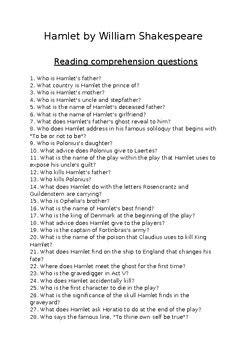 Hamlet By William Shakespeare Comprehension Essay Questions With Answers