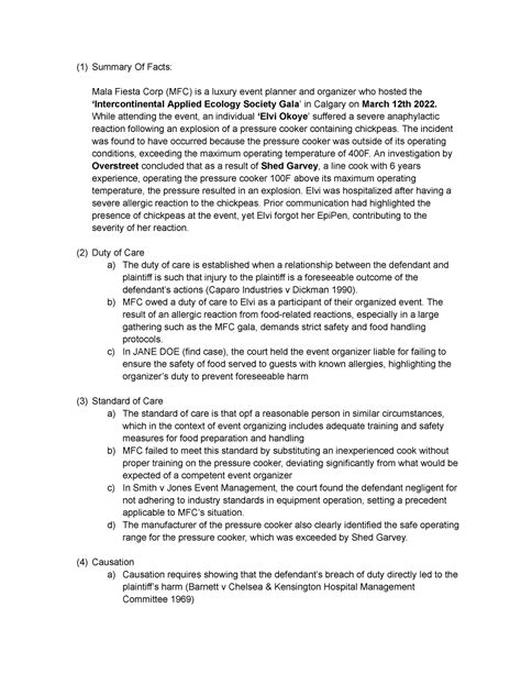 SGMA 395 Case Study 1 1 Summary Of Facts Mala Fiesta Corp MFC