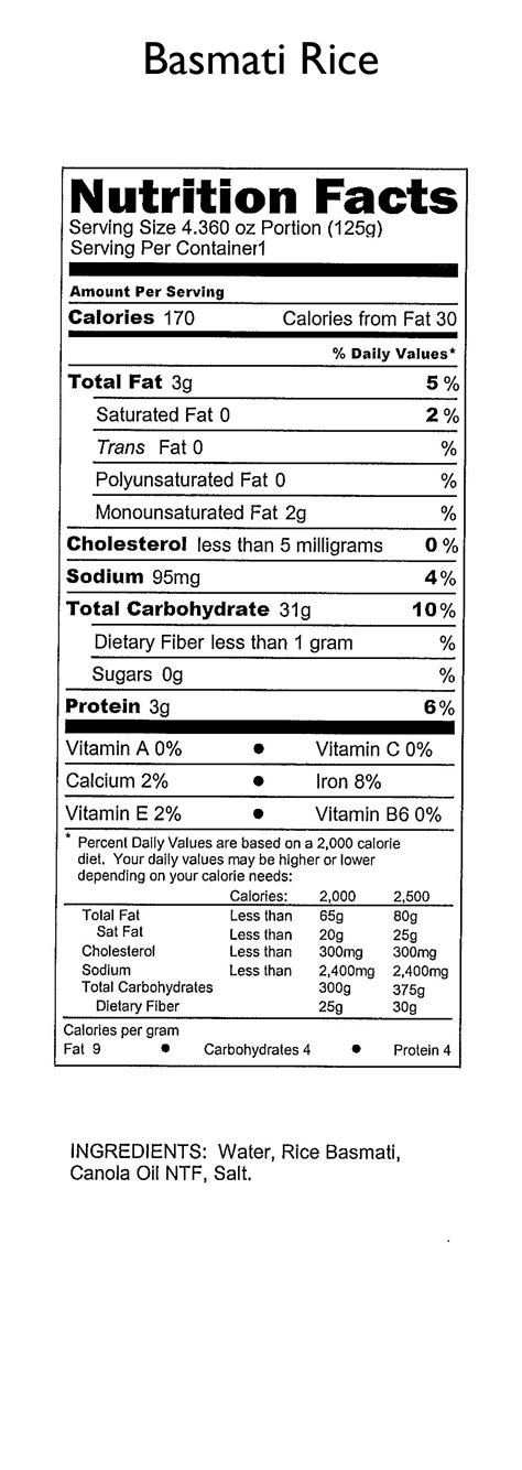 basmati rice nutrition