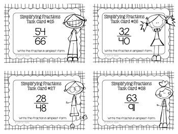 Fraction Task Cards Simplifying Fractions By Amy Alvis Tpt