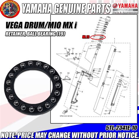 VEGA DRUM MIO MX I RETAINER BALL BEARING 19 YGP GENUINE 5TL