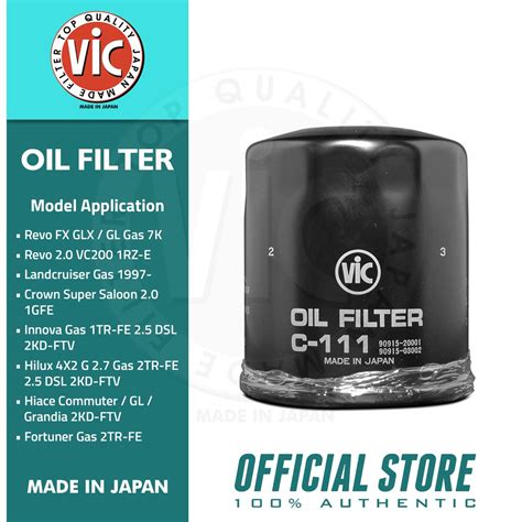 Vic Oil Filter C 111 For Toyota Revo Camry Fortuner Hiace Hilux