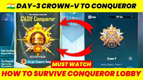 🇮🇳 Day 3 How To Survive In Conqueror Lobby 🔥solo Rank Push Tips And Tricks 2023 Youtube