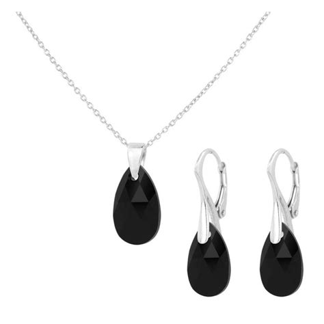 Sieraden Set Zwart Onyx Druppel Hanger Sterling Zilver Arlizi