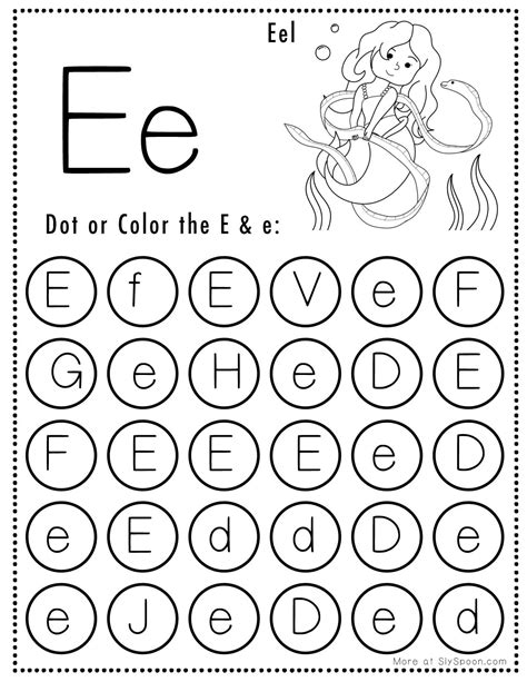 Free Alphabet Do A Dot Printables Worksheets Letter E Mermaid Themed Sly Spoon