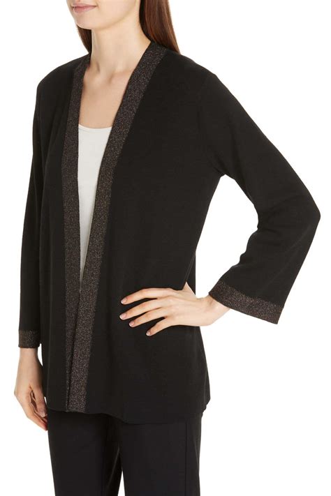 Eileen Fisher Open Front Wool Blend Cardigan In Black Lyst