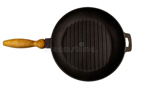 Empty Cast Iron Grill Frying Pan Isolated On White Background Stock