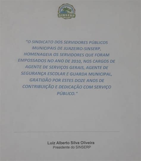 RedeGN Sinserp Faz Homenagem Aos Servidores Empossados No Ano De 2010