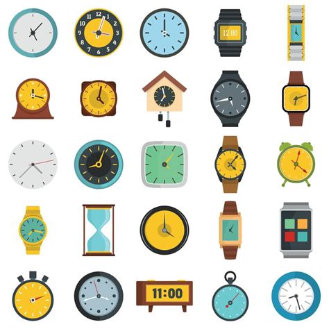 Time And Clock Icons Set Flat Style 8812873 Vector Art At Vecteezy