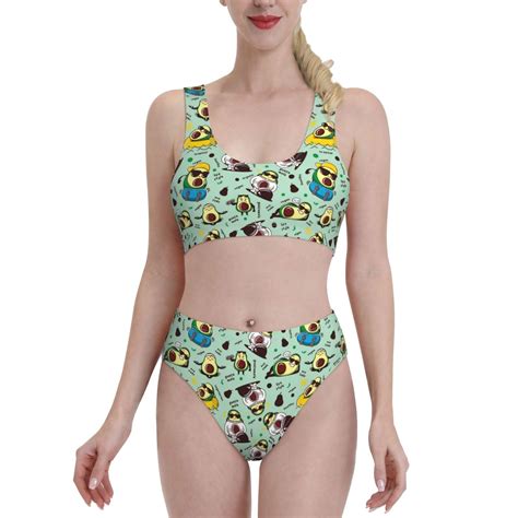 Logiee Green Cute Avocado Print Women S Piece Bikini Set Halter Bathing Suit High Waisted