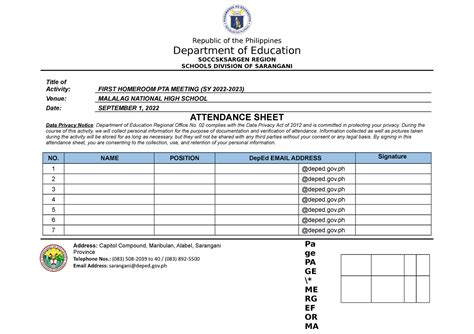 Attendance Sheet 1 Attendance Sheet Template Republic Of The