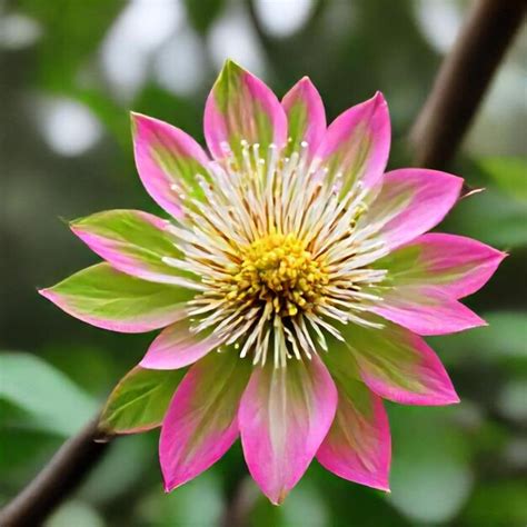 Premium Photo A Pink Flower With Yellow Center And White Stamens