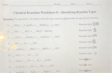 Free Printable Balancing And Classifying Chemical Equations Worksheets