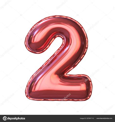 Red Metallic Balloon Font Number Two Rendering Illustration Isolated